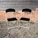 2 Anciennes Chaises Pliantes Chaisor en Laiton & Velours Noir