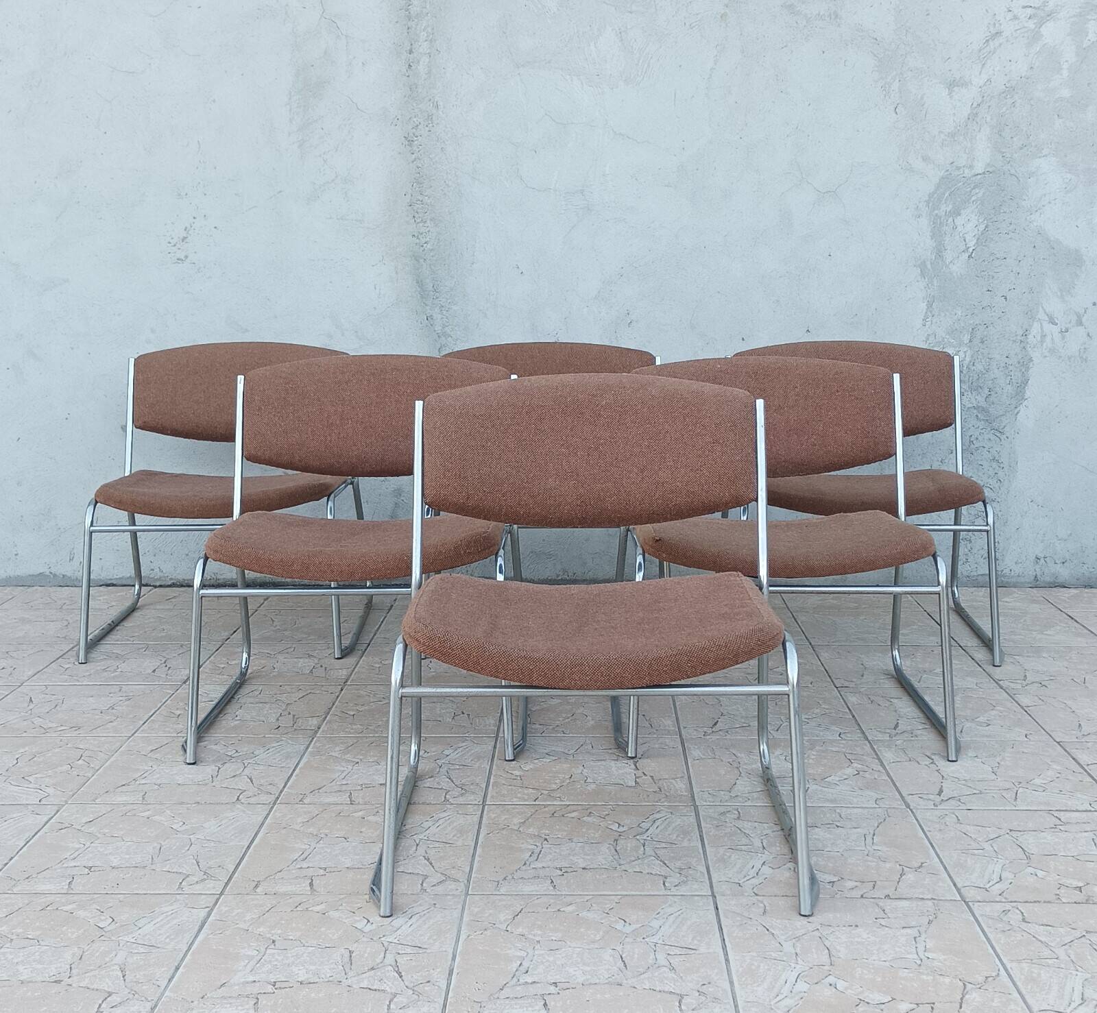 Set of 6 vintage low chrome metal chairs