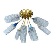 plafonnier lampe vintage, annees 50, verre laiton, bleu beige or