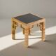 Greek Key Patterned Rattan Side Table with Black Laquered Top