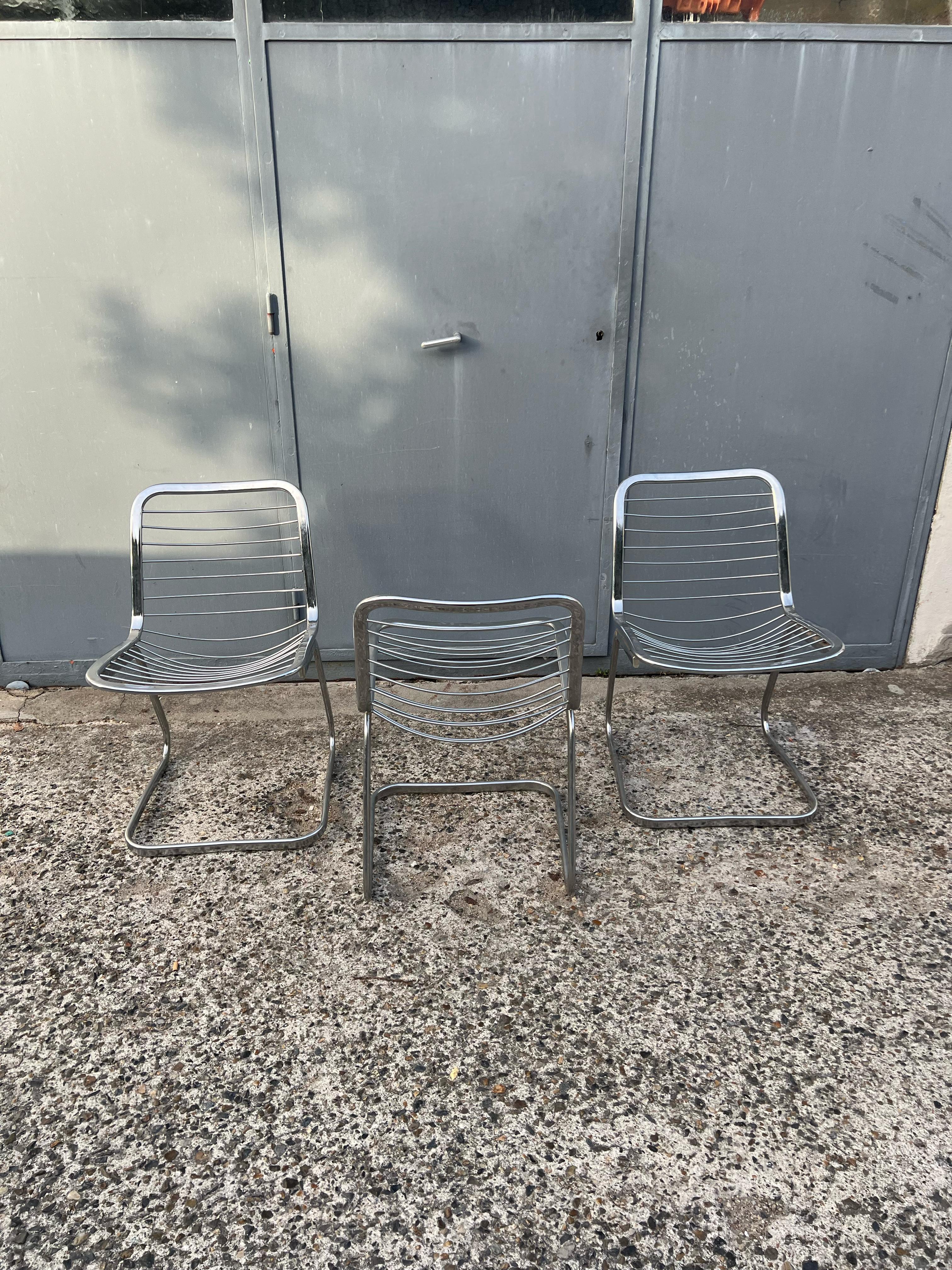 Vintage Italian design chrome metal chair from the 70s