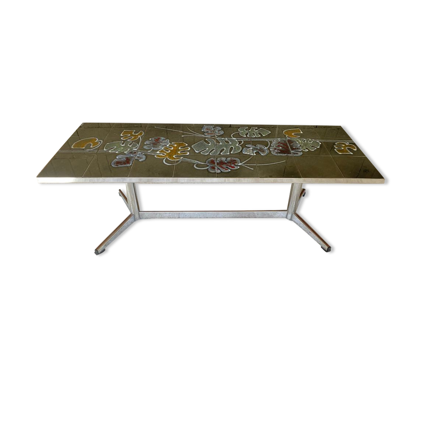 Vintage coffee table in ceramic and chrome steel ceramist adri Vallauris 1960