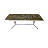 Vintage coffee table in ceramic and chrome steel ceramist adri Vallauris 1960