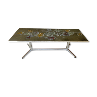 Vintage coffee table in ceramic and chrome steel ceramist adri Vallauris 1960