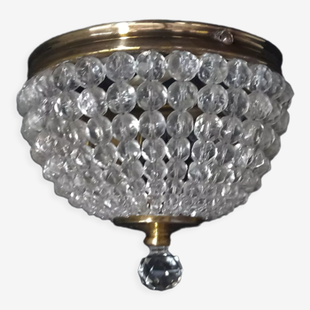 Empire style ceiling lamp with crystal beads and brass frame