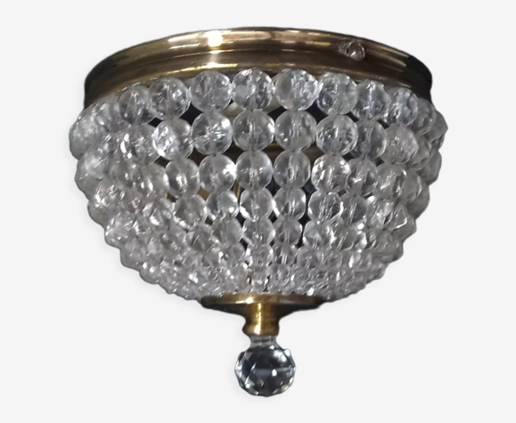 Plafonnier style empire avec perles de cristal et monture en laiton |  Selency