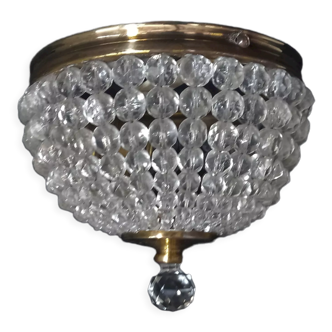 Empire style ceiling lamp with crystal beads and brass frame