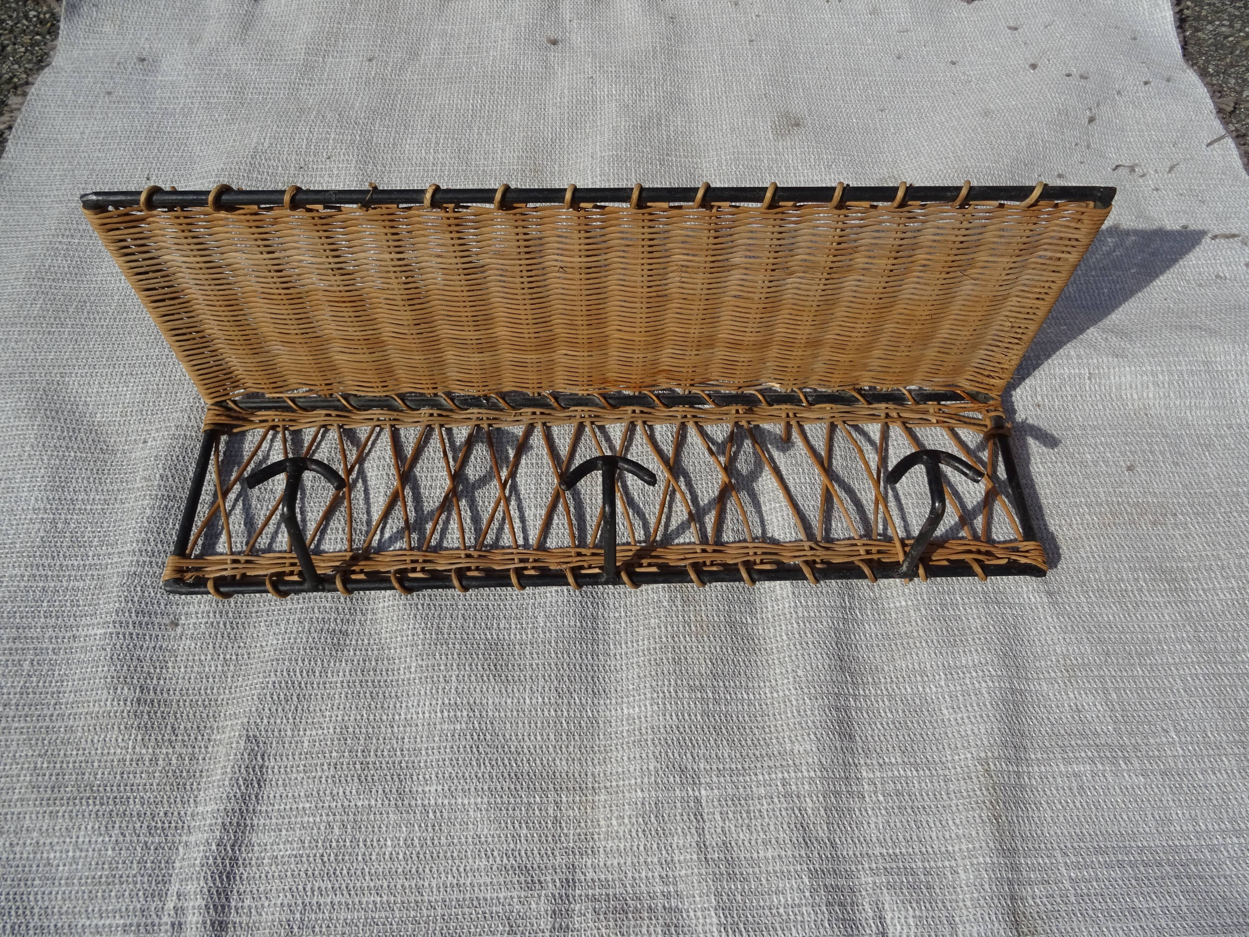 Ferotin coat rack in wicker and metal from the 60s vintage