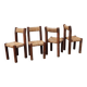 Chaises brutalistes en pin et paille, France, 1950s