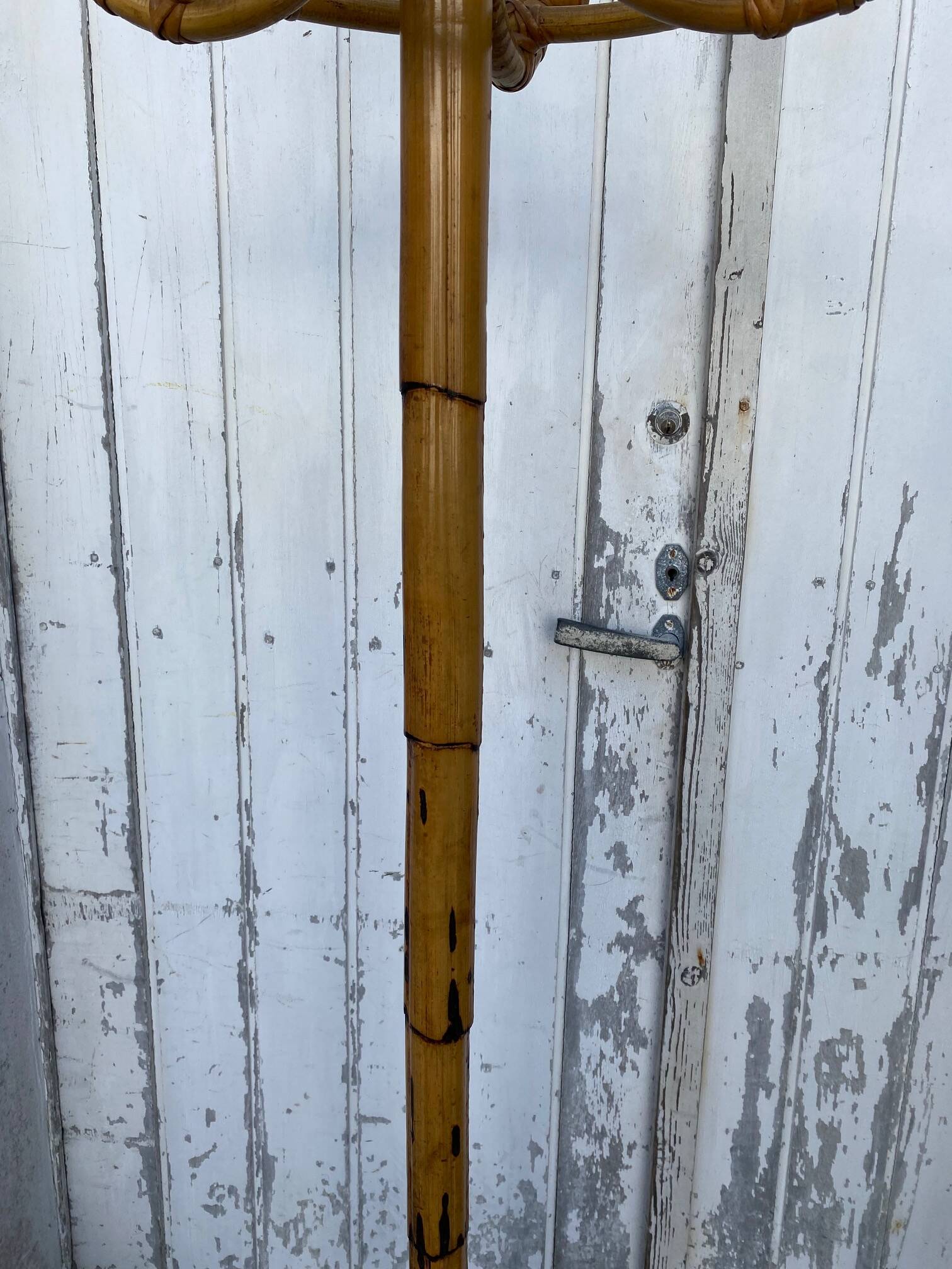 1960s rattan and wicker parrot coat rack entrance hallway