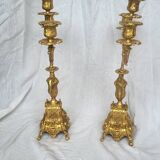 Paire de candélabres anciens en régule doré – style Louis XV – 41 cm