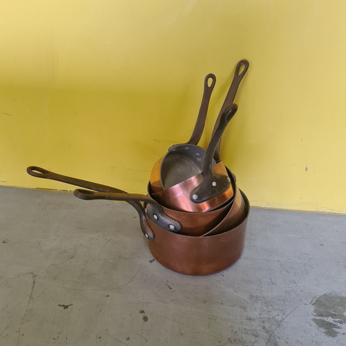 Vintage french 5 piece copper cookware set, from the 1950/60