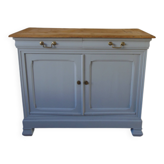 Vintage pearl gray sideboard, pitch pine top