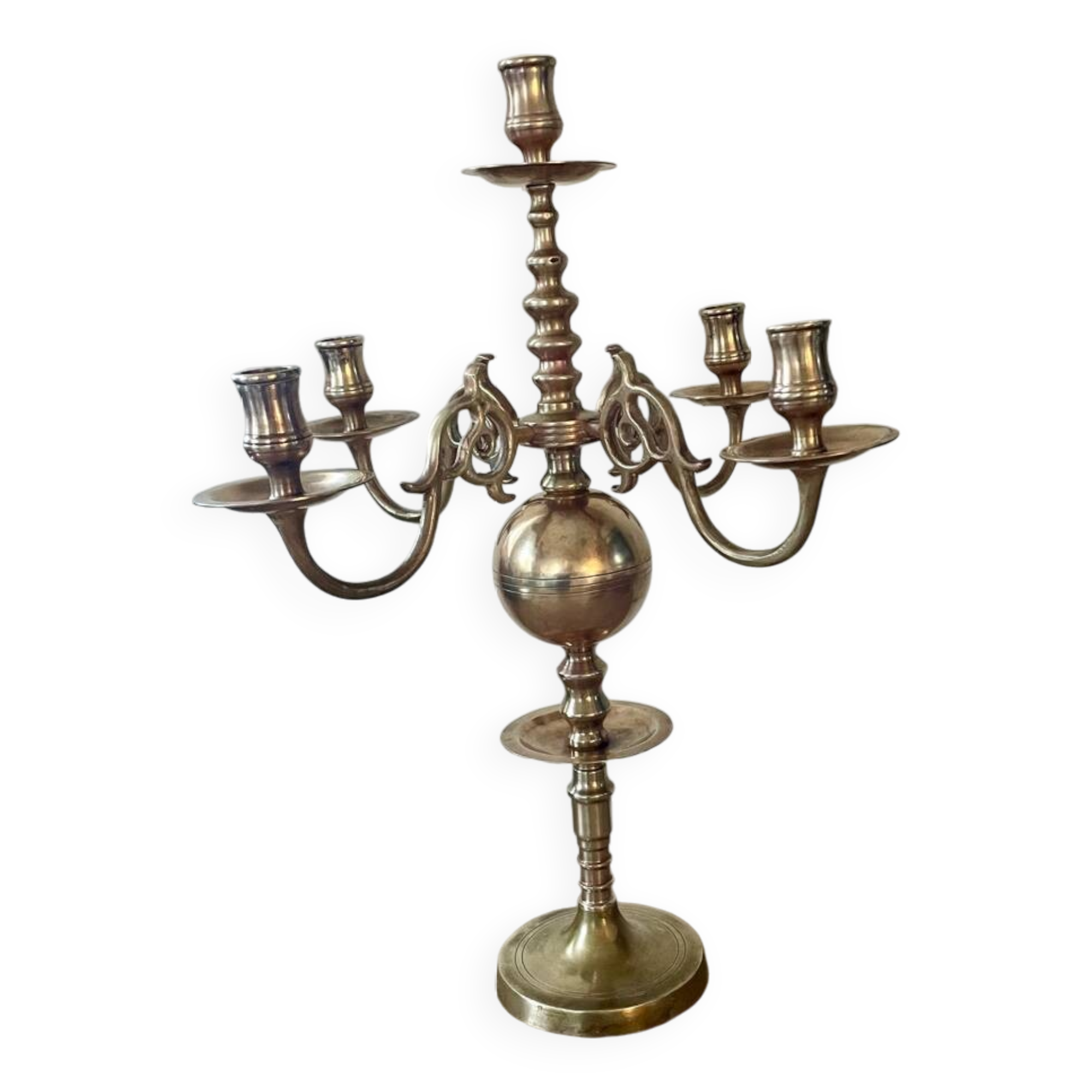 Antique Dutch 5-light brass candlestick