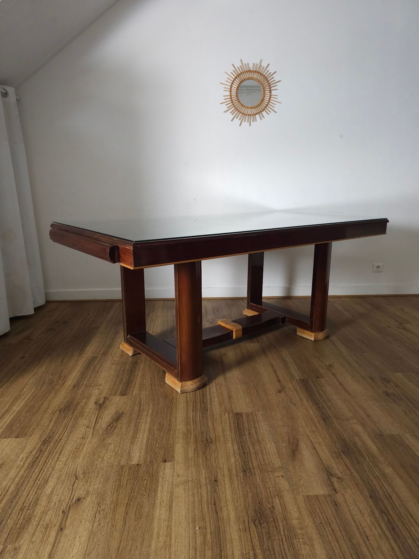 Table architecturale style Art Déco & tiroirs secrets (1970)
