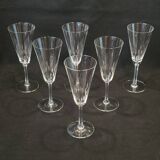 6 anciennes flûtes à champagne en cristal taillé