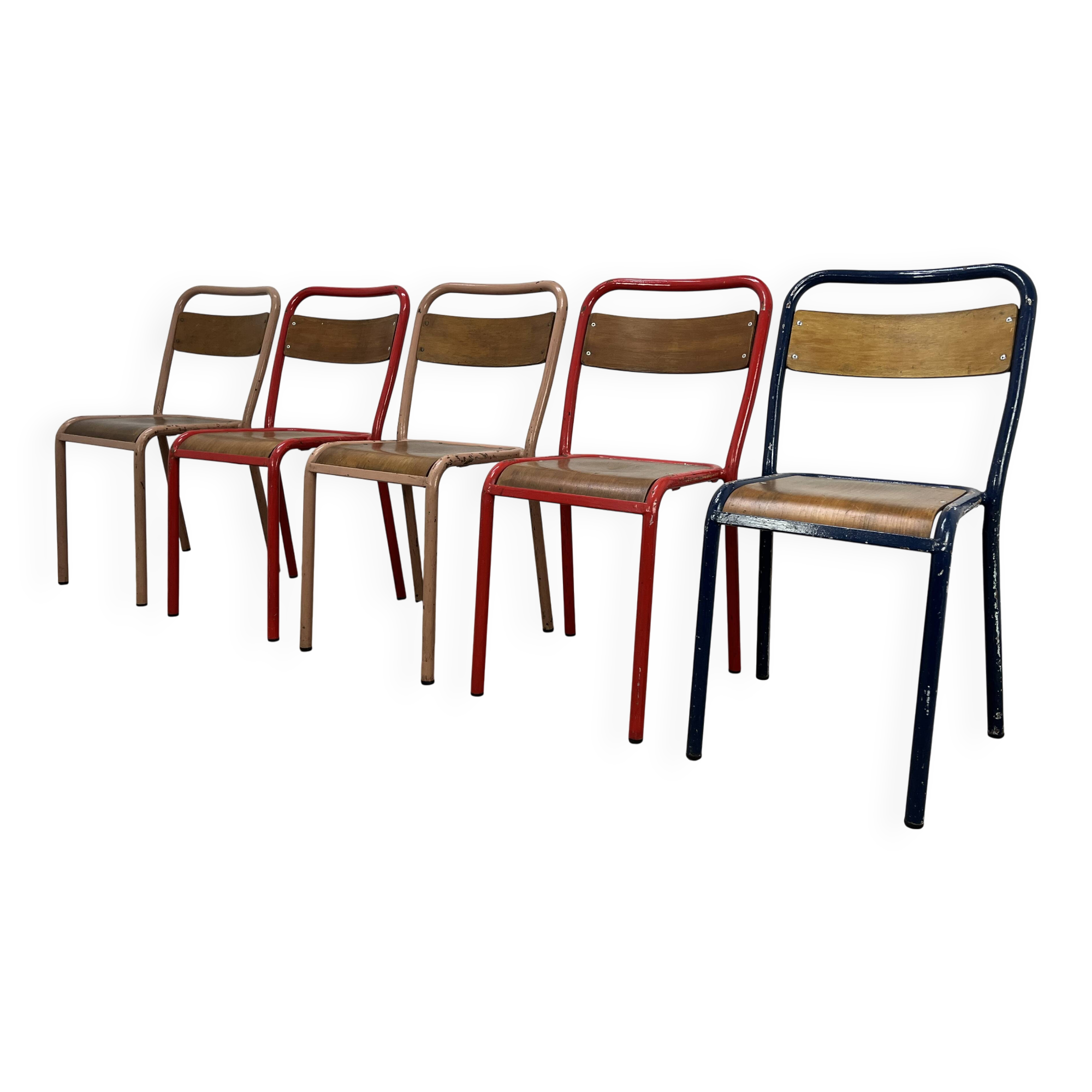 5 industrial style metal chairs, vintage