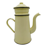 Ancienne cafetière en tôle émaillée jaune pastel et noire