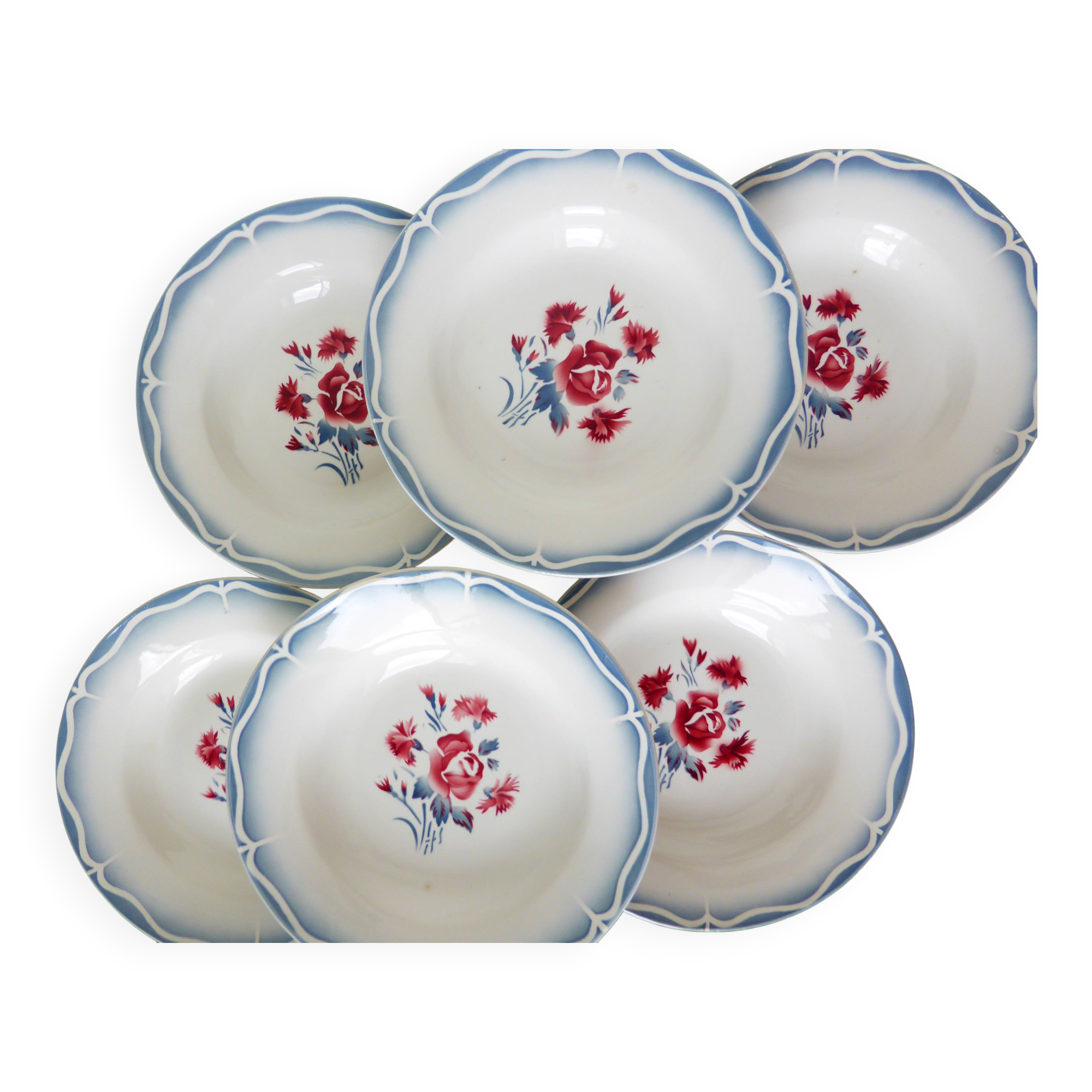6 assiettes creuses vintage Digoin Sarreguemines modèle Nina Rosa 2008145