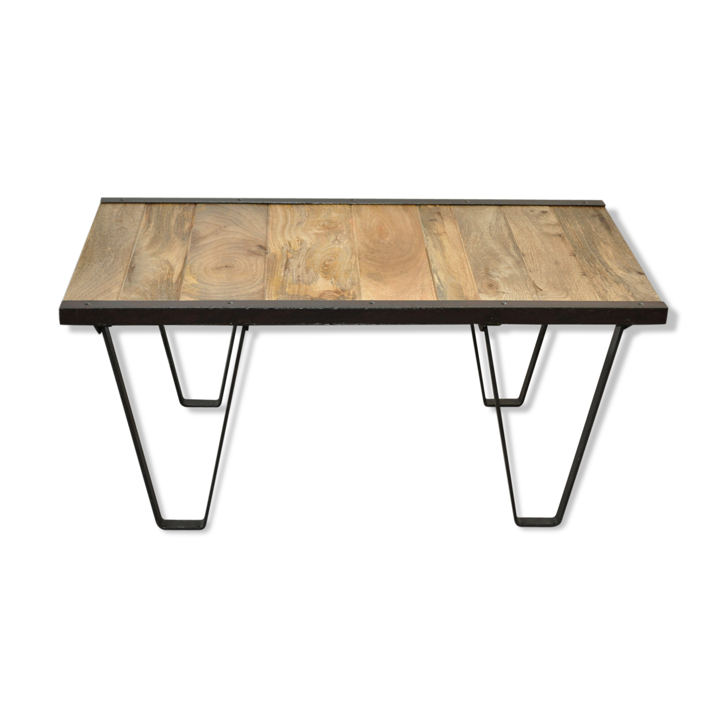 Industrial metal coffee table and solid wood