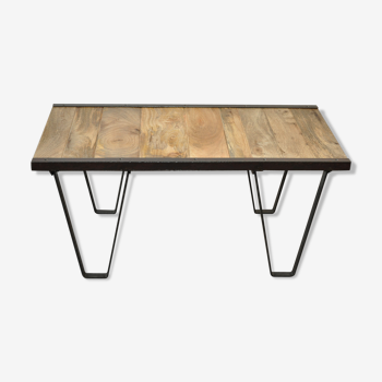 Industrial metal coffee table and solid wood