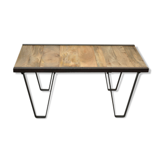 Table basse industrielle métal et bois massif