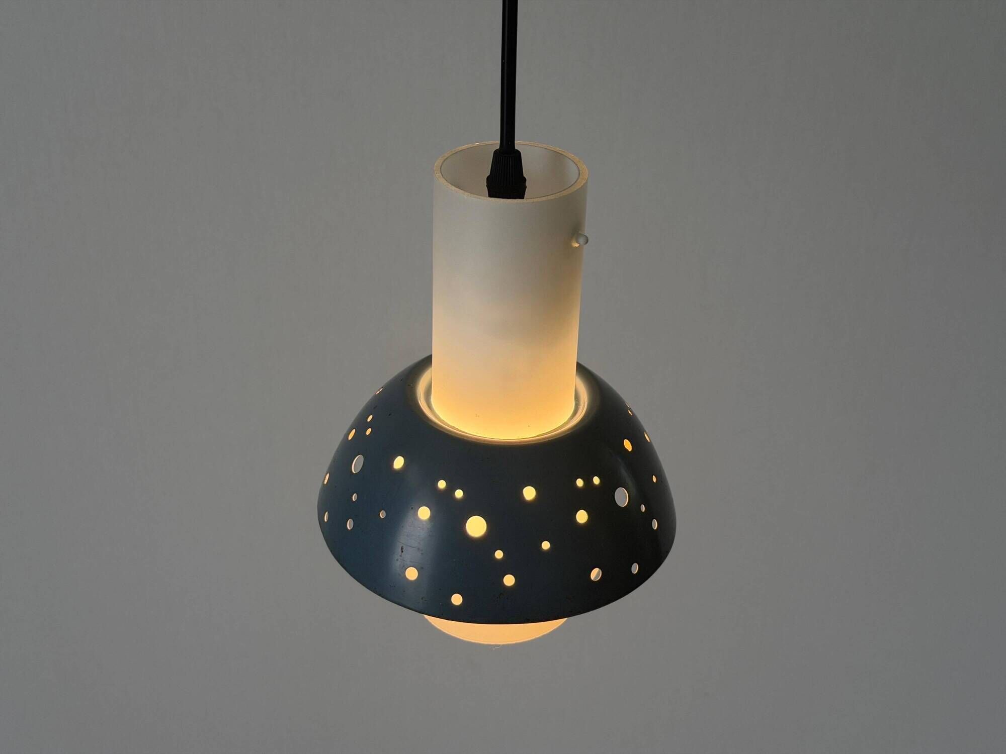 Metal and blue glass ceiling light by Ernest Igl for Hillebrand, 1950s, Germany