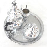 teapot, milk jug, sugar bowl, silver stainless steel, 1980,