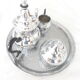 teapot, milk jug, sugar bowl, silver stainless steel, 1980,