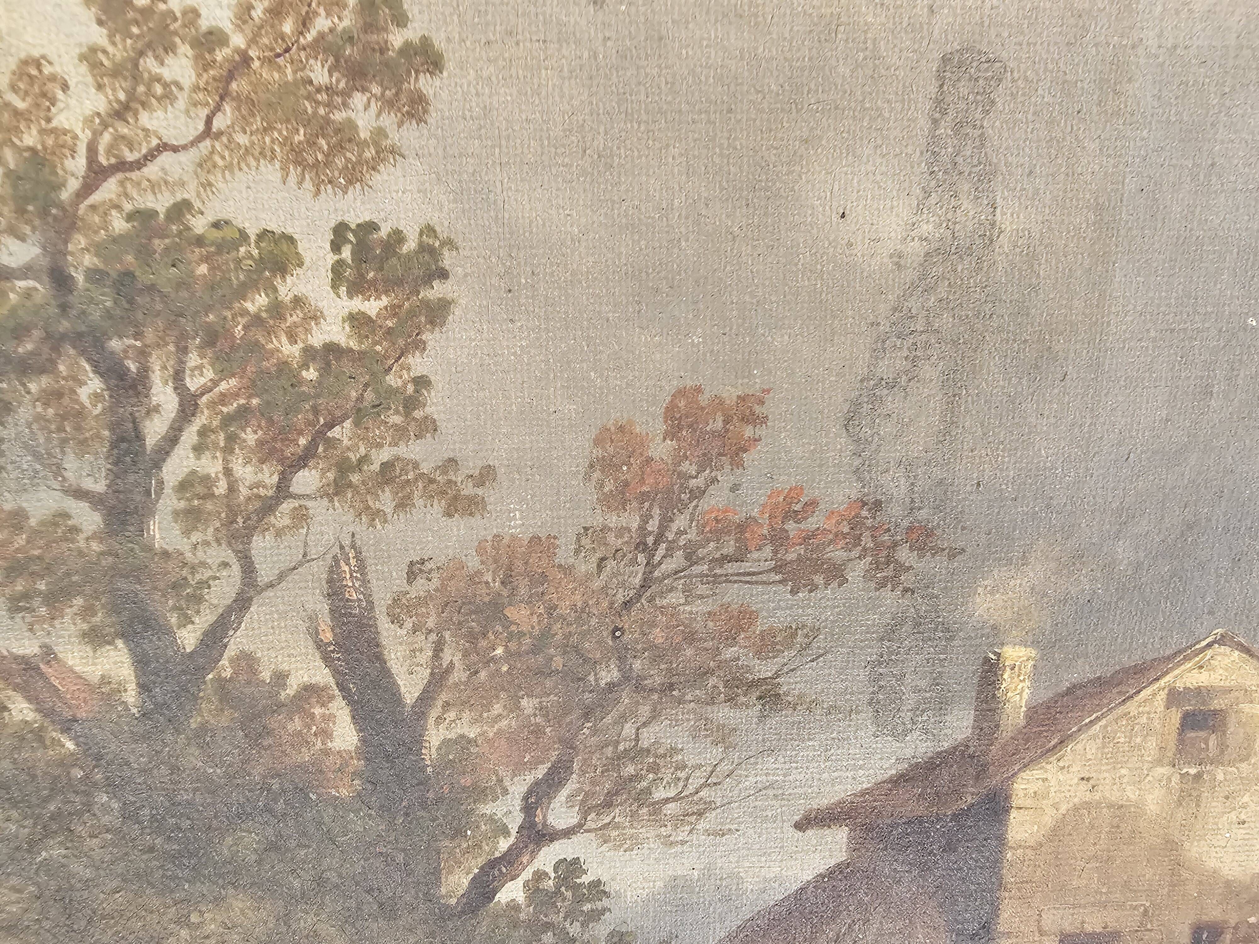 Oil Painting on Canvas Countryside Landscape School XIX - Signed C. Rougeot 18