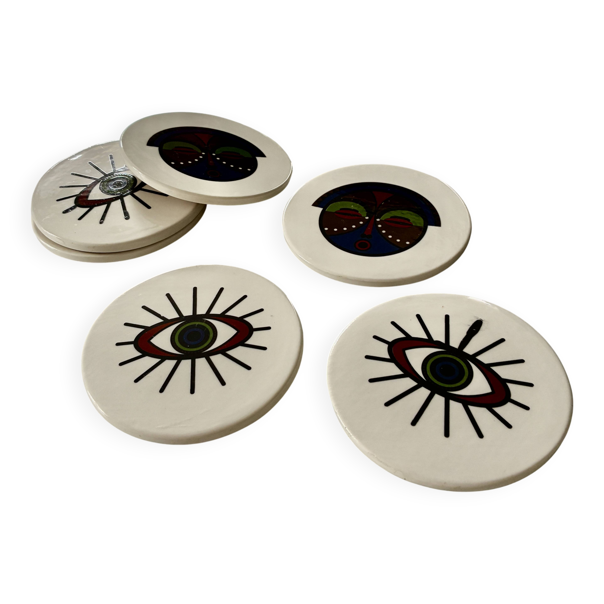 Lot of 6 ethnic ceramic coasters