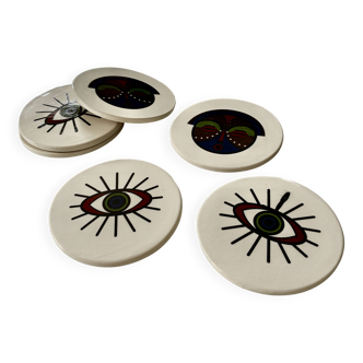 Lot of 6 ethnic ceramic coasters