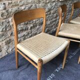 Set of 4 chairs by N.O. Møller solid oak and rope, Denmark, 1960's