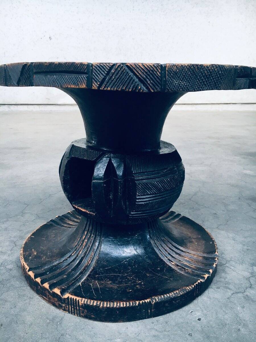 Handcrafted Low Stool in Carved Stained Wood, Africa, 1950s