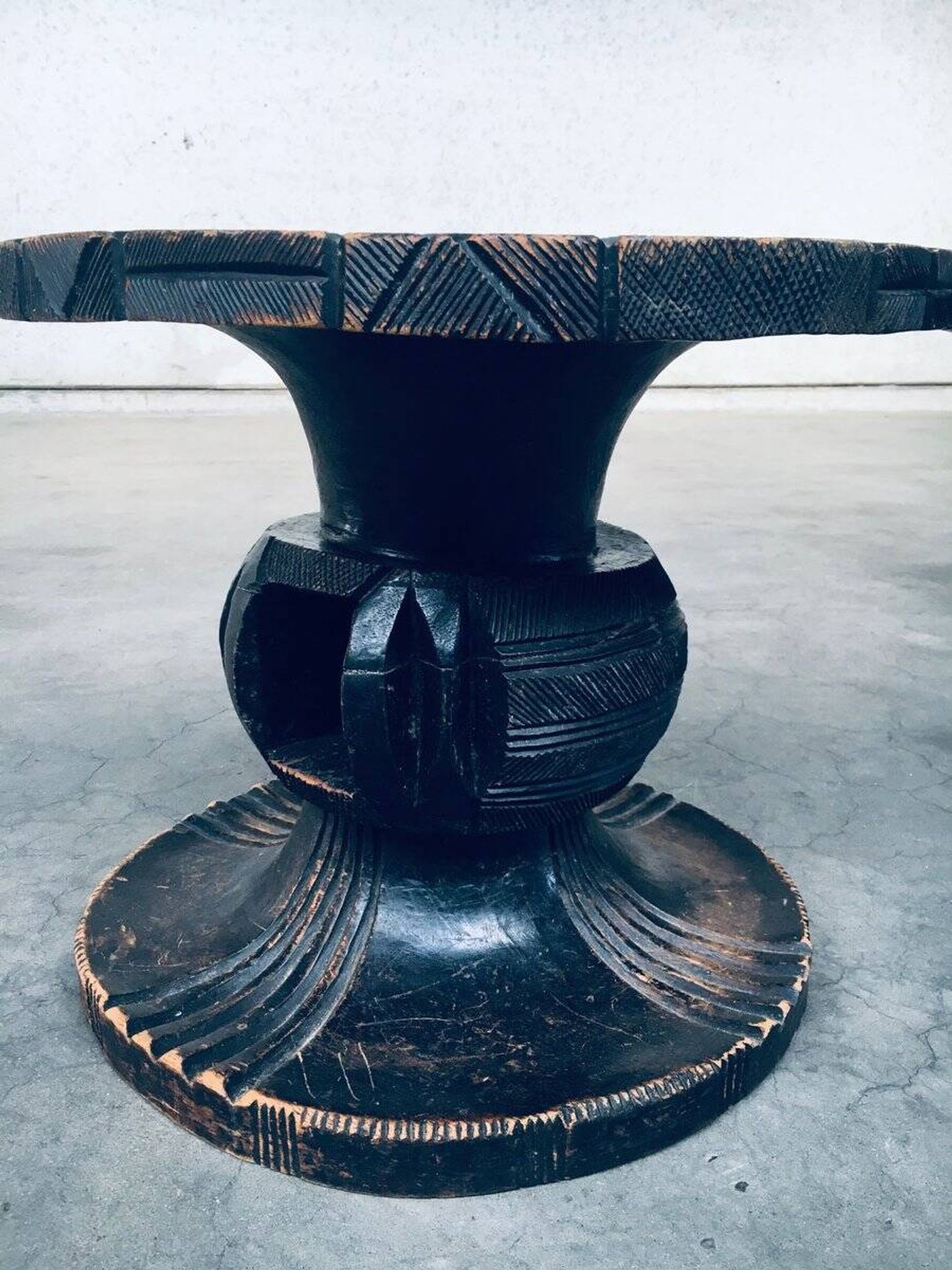 Handcrafted Low Stool in Carved Stained Wood, Africa, 1950s