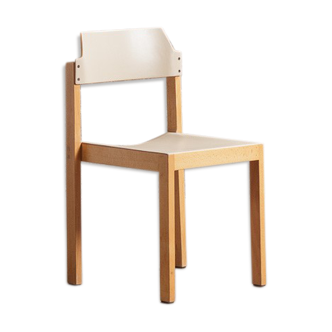 Massive beech chair, seated and restored back