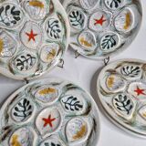 Set of 6 Pornic oyster plates, "PENEREF" model, hand painted, 25 cm