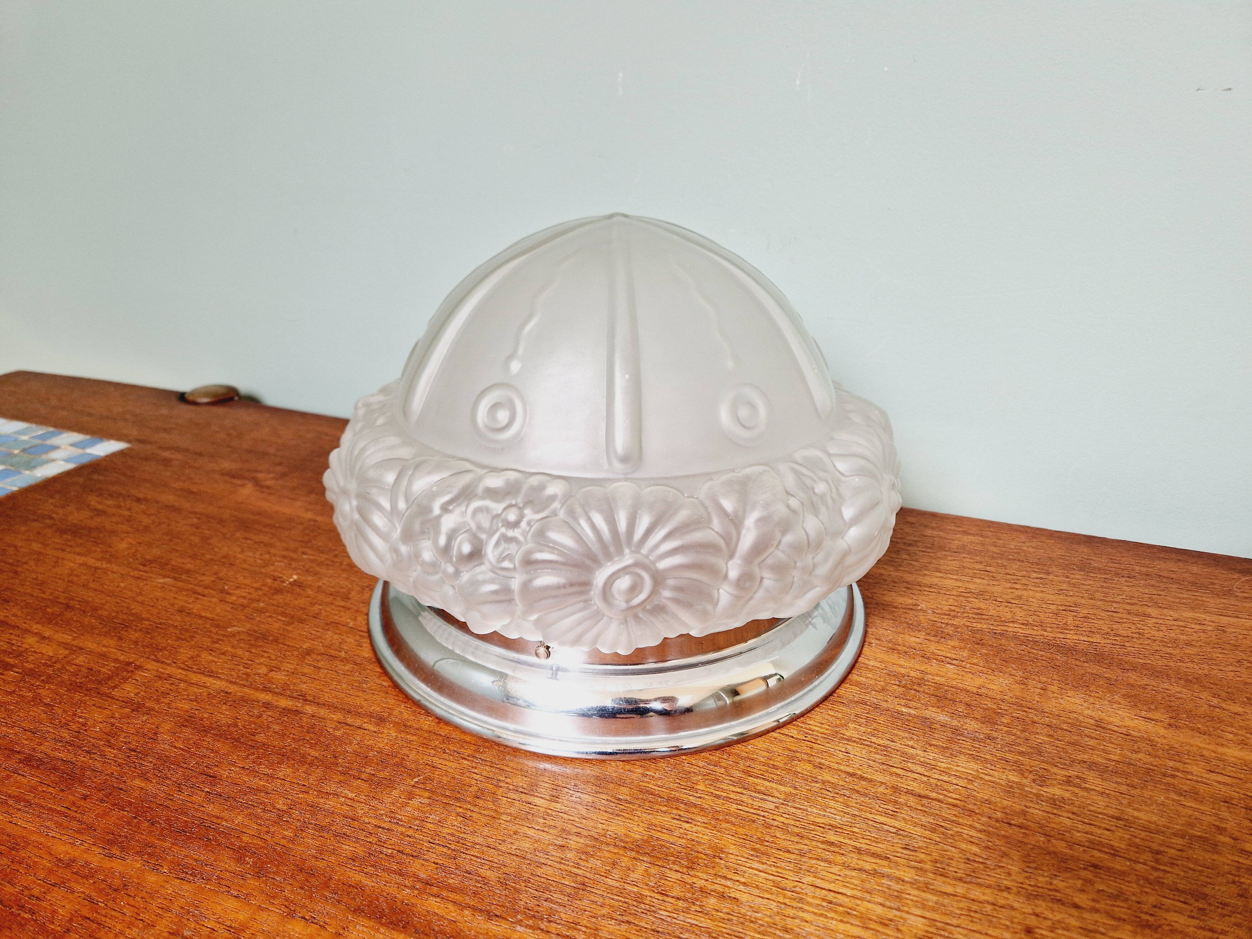 Art Deco ceiling lamp in satin glass, 1920s-30s