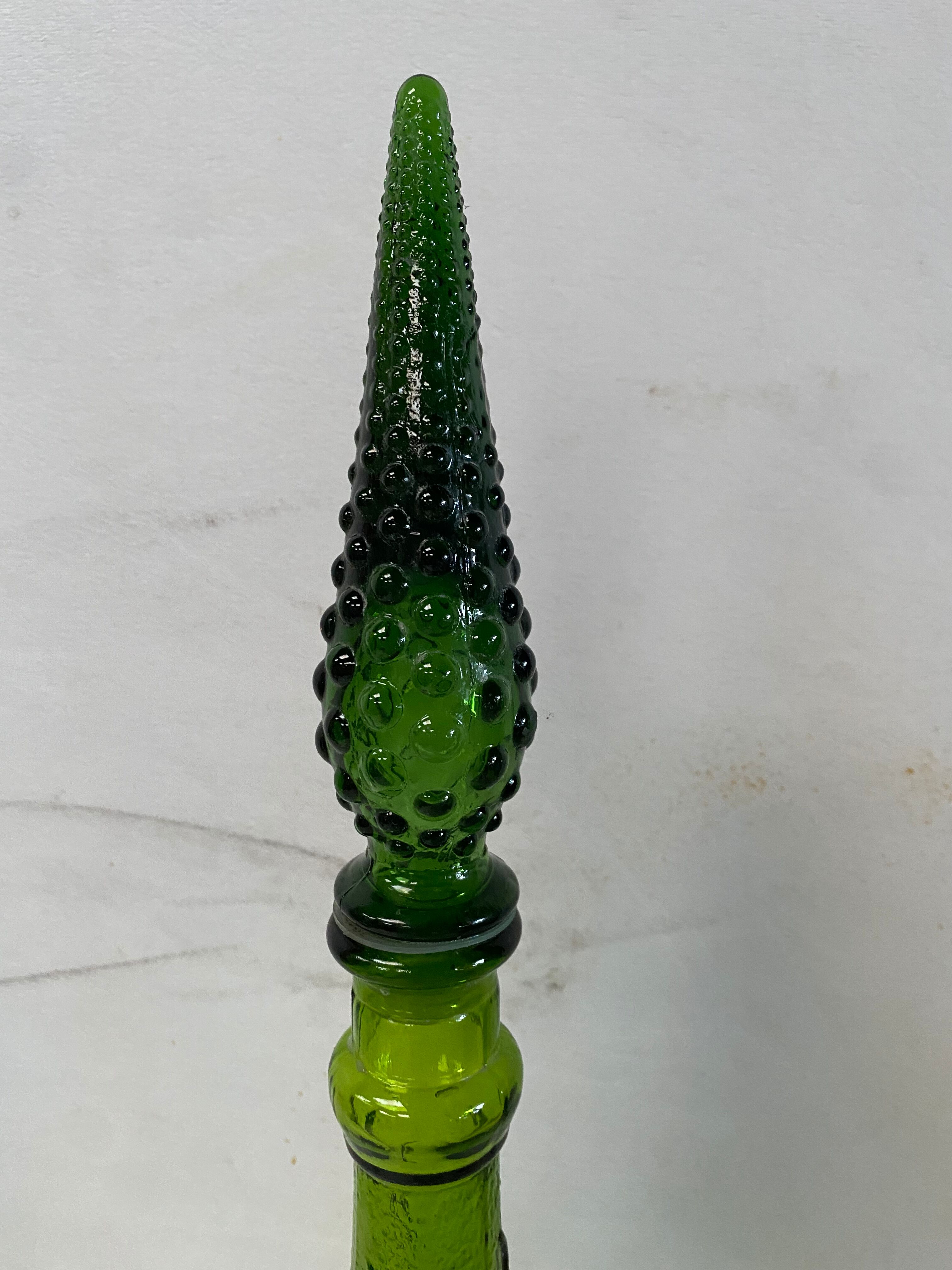 Vintage green glass decanter