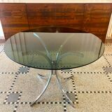 Italian round table in smoked glass 1970 Giotto Stoppino style