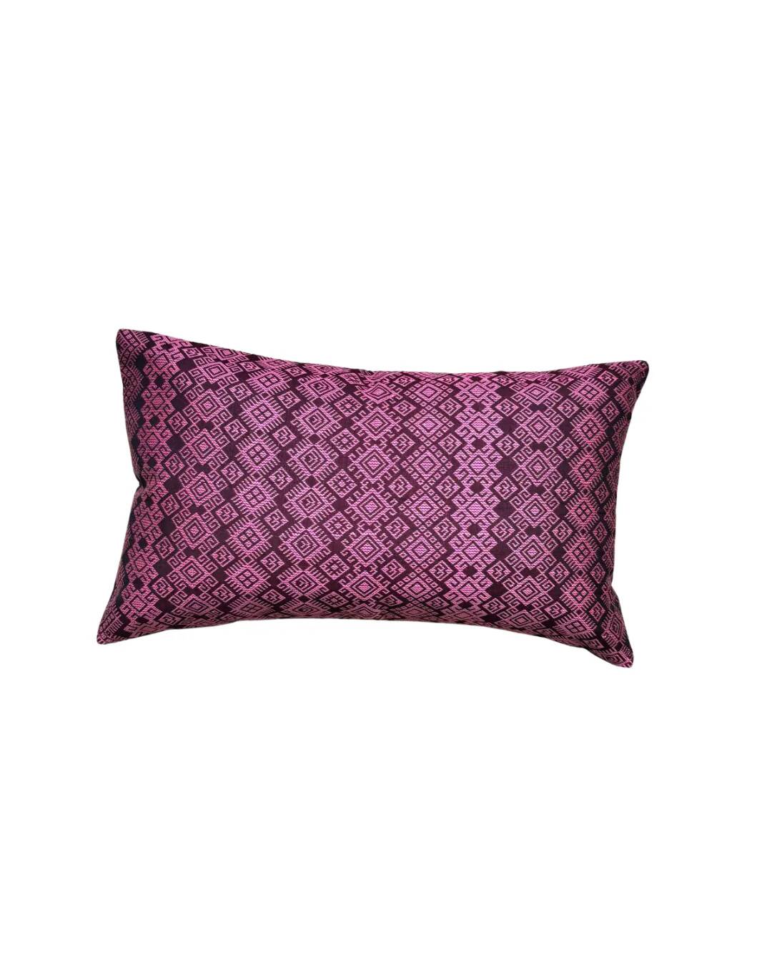 Burgundy and pink Kachin cushion cover (RIDA)