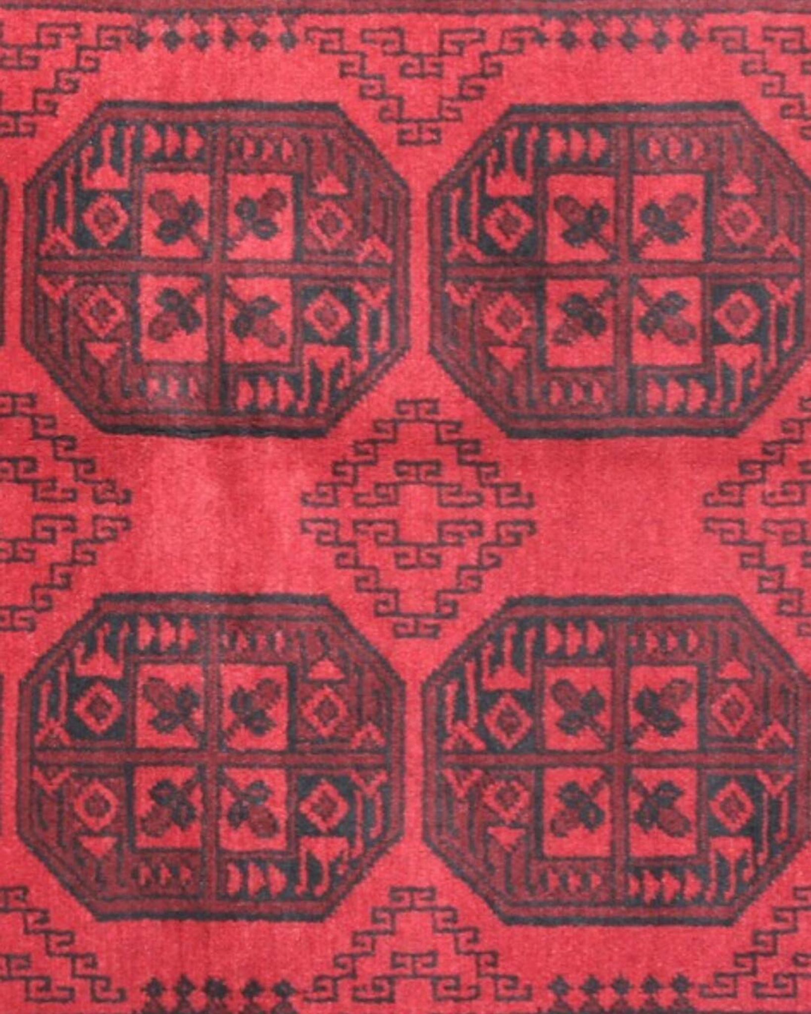 Red Burgundy Wool Handmade Afghan Rug, Large Geometric Carpet 164 x 237 cm