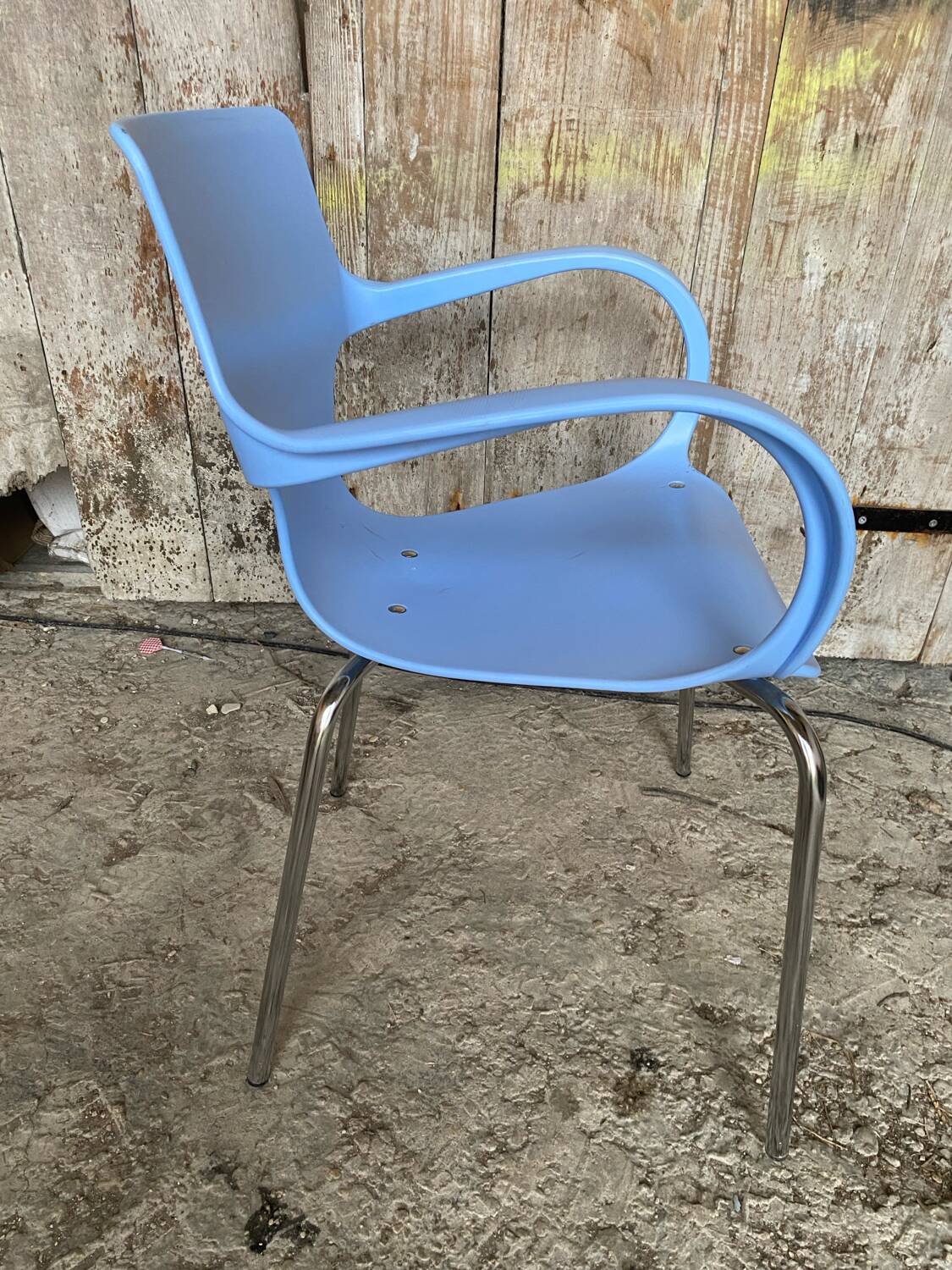 ACTA JIM Chair Design Chrome Metal + Vintage Light Blue Plastic Shell