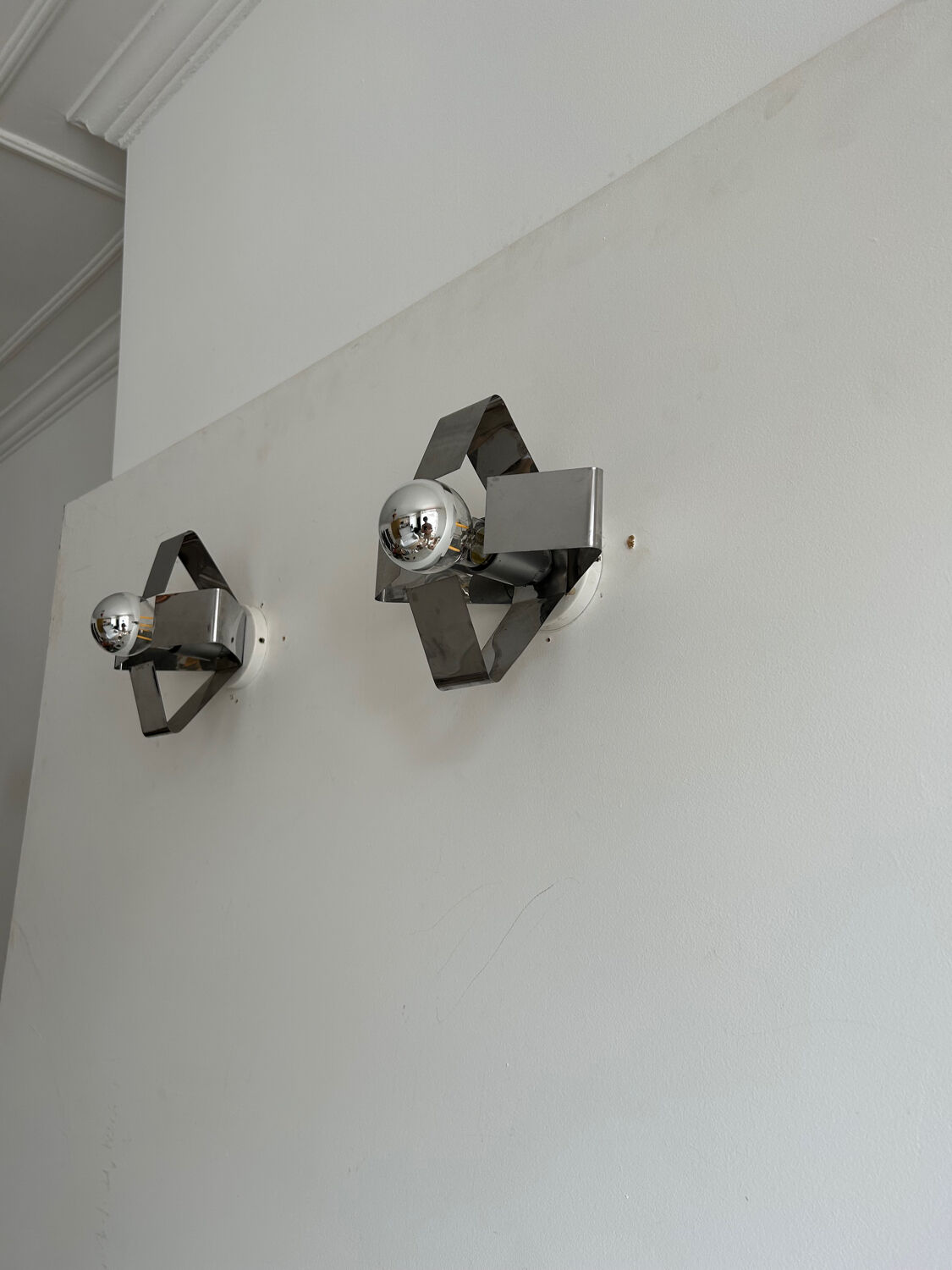Pair of wall lamps in chromed metal France 1970