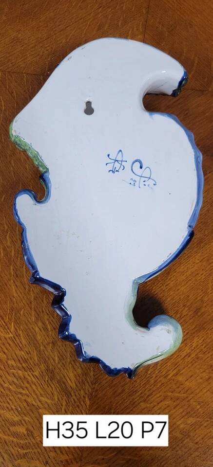 Glazed ceramic bouquetière painted with a lake landscape
