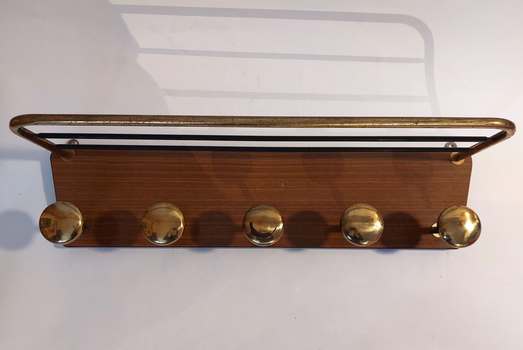 Wall coat rack gilded brass and formica 1960 vintage