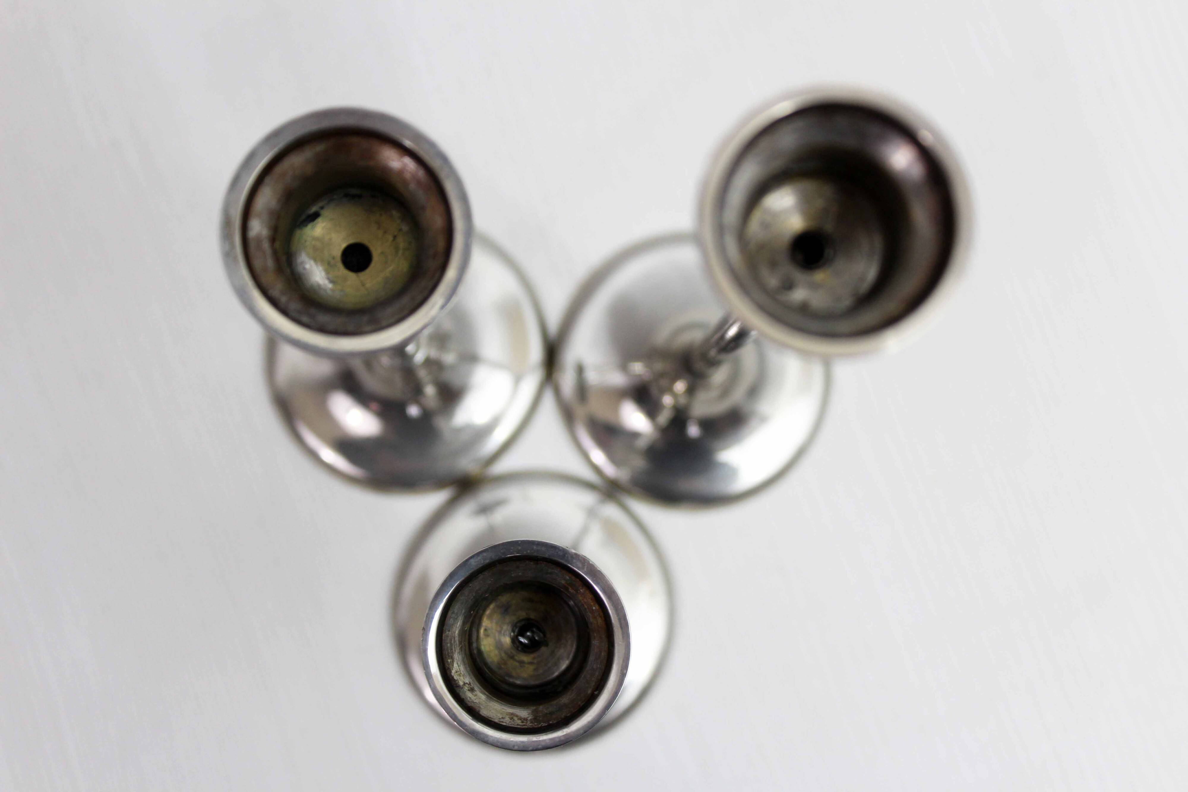 Set of 3 silver metal candle holders
