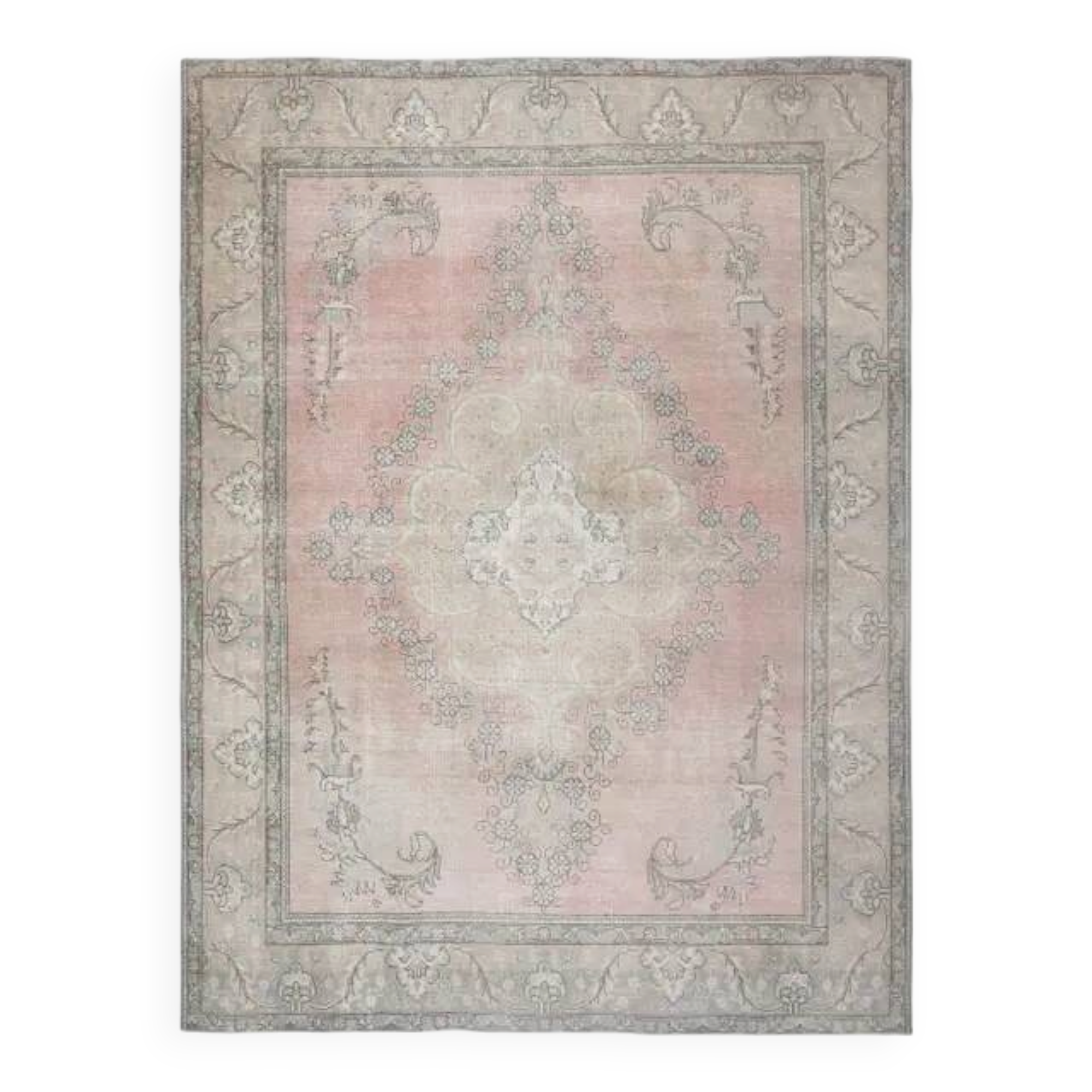 1970s Vintage Persian Handmade Wool Pink Area Rug 294x376