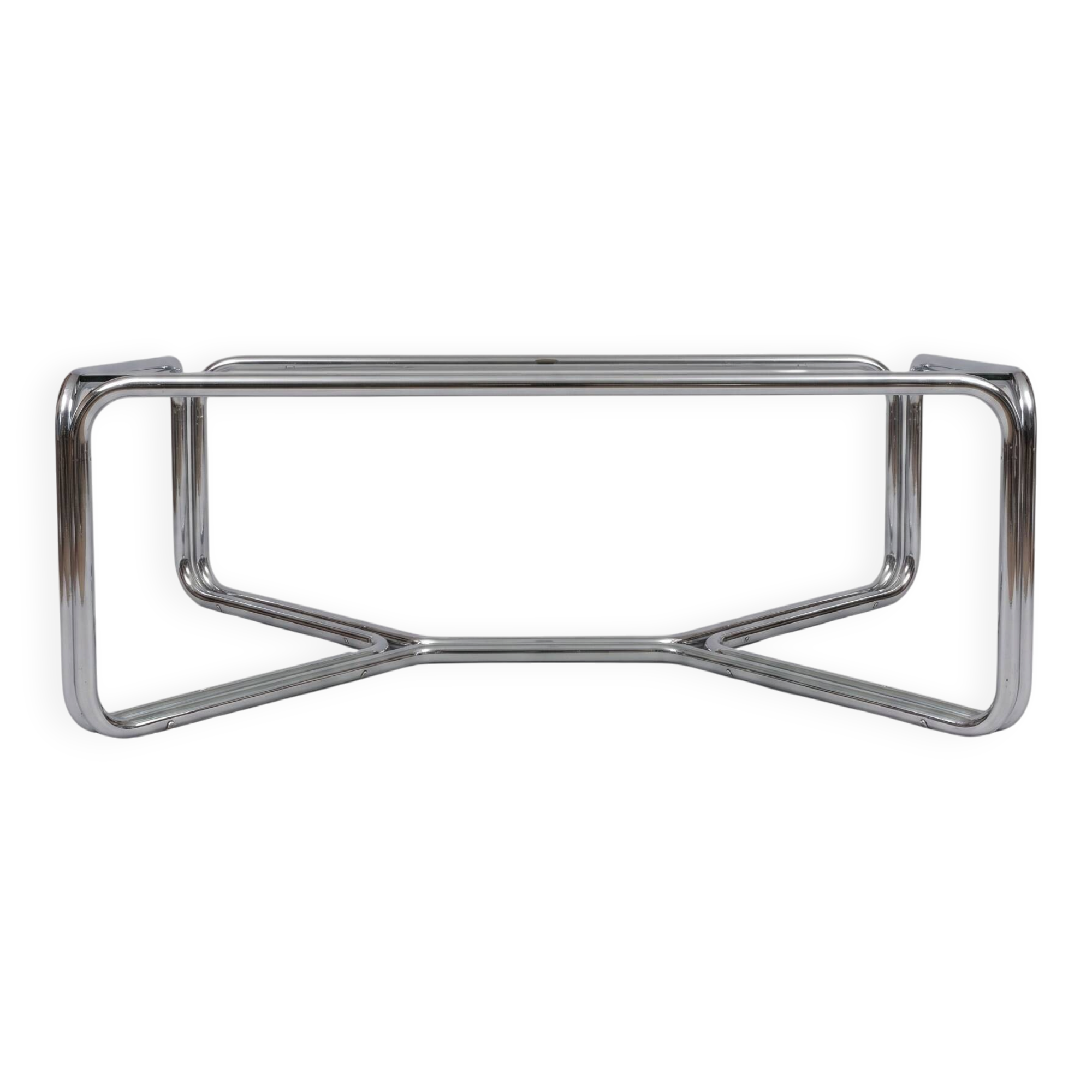 Chrome coffee table with a glass top.