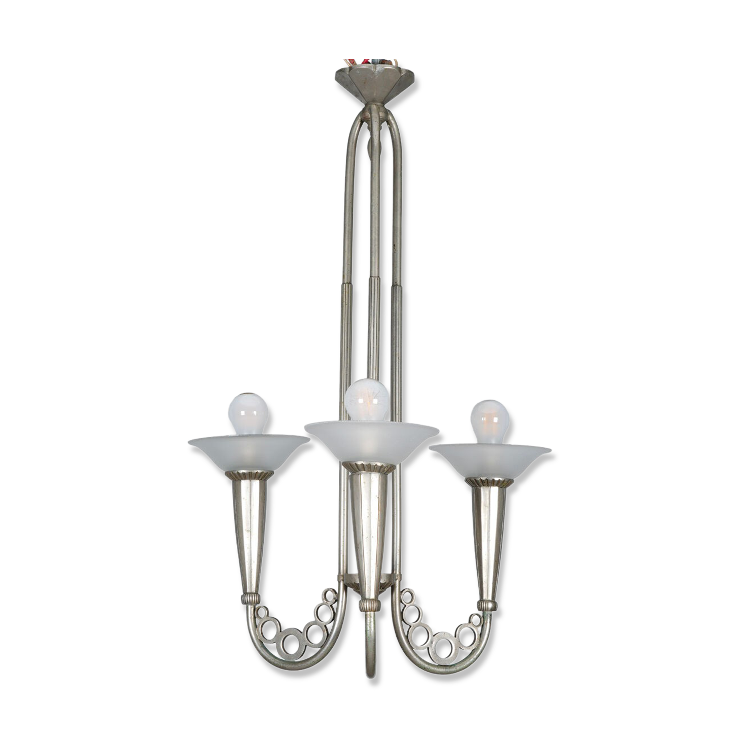 Art Deco chandelier circa 1930 in metal and glass